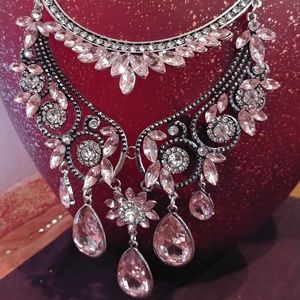 NWT Fashion Necklace with Pink & Clear Stones
